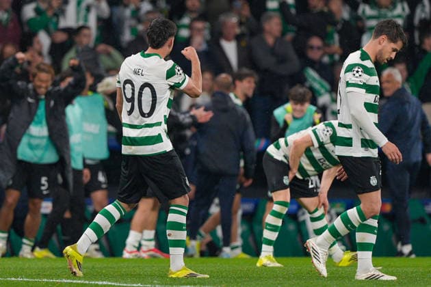 March 17, 2026, Lisbon, Portugal: Rafael Nel of Sporting CP (L) and Daniel Braganca of Sporting CP (R) celebrates their fifth goal during UEFA Champions League 2025 26 round of 16 2nd leg between Sporting CP and FK Bodo Glimt at Estadio Jose Alvalade..Final score: Sporting CP 5:0 FK Bodo Glimt Lisbon Portugal - ZUMAs197 20260317_aaa_s197_296 Copyright: xBrunoxdexCarvalhox