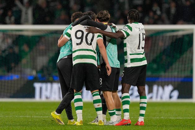 March 17, 2026, Lisbon, Portugal: Rafael Nel of Sporting CP (C) and Souleymane Faye (R) celebrates their victory during UEFA Champions League 2025 26 round of 16 2nd leg between Sporting CP and FK Bodo Glimt at Estadio Jose Alvalade..Final score: Sporting CP 5:0 FK Bodo Glimt Lisbon Portugal - ZUMAs197 20260317_aaa_s197_308 Copyright: xBrunoxdexCarvalhox