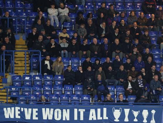 LONDON, ENGLAND, MARCH 16: Empty seats in the stands at Stamford Bridge as Chelsea fans leave the ground early during the second half of the match during the match between Chelsea FC and Paris Saint-Germain FC in the UEFA Champions League, Round of 16, 2nd Leg match at Stamford Bridge Stadium in London, England, on March 17. (Photo by Daniel Weir)  Copyright: xDanielxWeir SportsxPressxPhotox Sportspressphoto_SPR112995