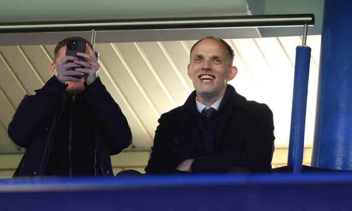 LONDON, ENGLAND, MARCH 16: Thomas Tuchel manager of England national team, Nationalteam & Anthony Barry assistant manager of England National Team watch on from the stands during the match between Chelsea FC and Paris Saint-Germain FC in the UEFA Champions League, Round of 16, 2nd Leg match at Stamford Bridge Stadium in London, England, on March 17. (Photo by Daniel Weir)  Copyright: xDanielxWeir SportsxPressxPhotox Sportspressphoto_SPR113032