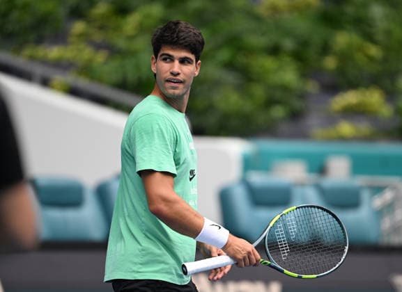 MIAMI GARDENS FL - MARCH 17: Carlos Alcaraz is seen on the practice court at The Miami Open held at Hard Rock Stadium on March 17, 2026 in Miami Gardens, Florida Copyright: xmpi04 MediaPunchx