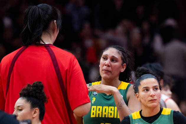 260317 -- WUHAN, March 17, 2026 -- Kamilla Cardoso R of Brazil greets Zhang Ziyu of China after the match between China and Brazil at the the Women s Basketball World Cup 2026 qualifying tournament in Wuhan, central China s Hubei province, March 17, 2026. SPCHINA-WUHAN-BASKETBALL-WOMEN S WORLD CUP QUALIFYING WuxZhizun  (SP)CHINA-WUHAN-BASKETBALL-WOMEN S WORLD CUP QUALIFYING IMAGO WuxZhizun  imago images 0850873183
