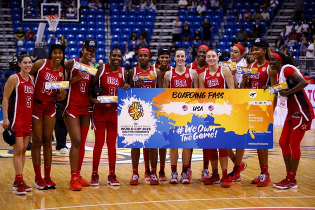 2026 World Cup Qualifying Tournament - USA V Spain USA Women s national team, Nationalteam celebrates after securing a spot at the FIBA Women s Basketball World Cup 2026 during the game at the 2026 FIBA World Cup Qualifying Tournament between the United States and Spain in San Juan, Puerto Rico, on March 17, 2026, at Coliseo Jose Miguel Agrelot. San Juan Puerto Rico  Copyright: xEdgardoxMedinax originalFilename:medinamillan-notitle260317_npmsg.jpg