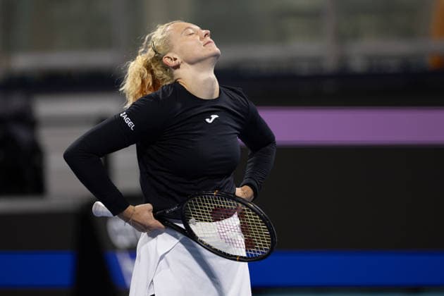 2026 Miami Open Presented By Itau - Day 1 Katerina Siniakova of Czechia reacts during her first round match against Camila Osorio of Colombia on Day 1 of the Miami Open at Hard Rock Stadium in Miami Gardens, Florida, on March 17, 2026. Miami Gardens FL United States  Copyright: xMauricioxPaizx originalFilename:paiz-miamiope260317_npOrX.jpg