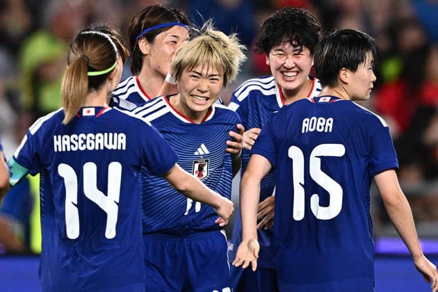 SOCCER ASIAN CUP WOMEN SOUTH KOREA JAPAN, Maika Hamano of Japan (centre) celebrates with teammates after scoring a goal during the AFC Women s Asian Cup Semi Final 2 between Korea Republic and Japan at Stadium Australia in Sydney, Wednesday, March 18, 2026. ( NO ARCHIVING, EDITORIAL USE ONLY SYDNEY NEW SOUTH WALES AUSTRALIA  Copyright: xDANxHIMBRECHTSx 20260318146727866758