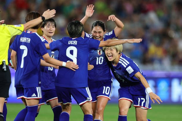 Riko Ueki of Japan celebrates scoring a goal with team mates during the AFC Womens Asian Cup 2026 Semi Final match between Korea DPR Women and Japan Women at Stadium Australia, Sydney, Australia on 18 March 2026. Copyright: xPeterxDovganx 44680019