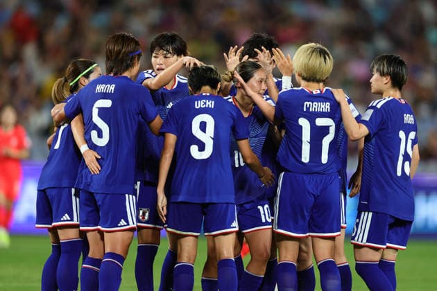 Riko Ueki of Japan celebrates scoring a goal with team mates during the AFC Womens Asian Cup 2026 Semi Final match between Korea DPR Women and Japan Women at Stadium Australia, Sydney, Australia on 18 March 2026. Copyright: xPeterxDovganx 44680020