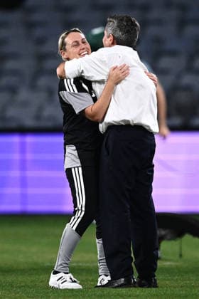 SOCCER ASIAN CUP WOMEN SOUTH KOREA JAPAN, Japan assistant coach Leah Blayney celebrates with head coach Nils Neilson during the AFC Women s Asian Cup Semi Final 2 between Korea Republic and Japan at Stadium Australia in Sydney, Wednesday, March 18, 2026. ( NO ARCHIVING, EDITORIAL USE ONLY SYDNEY NEW SOUTH WALES AUSTRALIA  Copyright: xDANxHIMBRECHTSx 20260318184377459437
