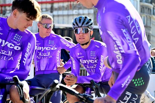Danilith Nokere Koerse 2026 Cycling Race NOKERE, BELGIUM - MARCH 18 : riders of team Team Jayco AlUla during the 79th edition of Danilith Nokere Koerse an UCI ProSeries 1.Pro one day cycling road race for Men Elite of km with start in Deinze and finish in Nokere on March 18, 2026 in Nokere, Belgium, 18 03 2026 ( Motordriver Danilith Nokere Koerse Cycling Race - Nokere Belgium  Copyright: xJanxDexMeuleneirx