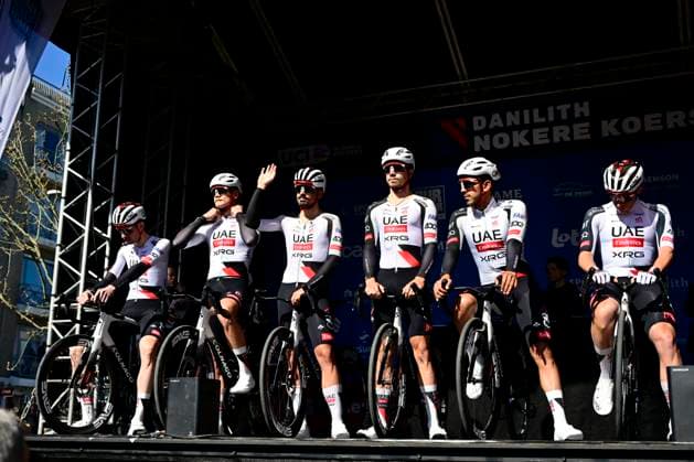 Danilith Nokere Koerse 2026 Cycling Race NOKERE, BELGIUM - MARCH 18 : team UAE Team Emirates - XRG during the 79th edition of Danilith Nokere Koerse an UCI ProSeries 1.Pro one day cycling road race for Men Elite of km with start in Deinze and finish in Nokere on March 18, 2026 in Nokere, Belgium, 18 03 2026 ( Motordriver Danilith Nokere Koerse Cycling Race - Nokere Belgium  Copyright: xJanxDexMeuleneirx
