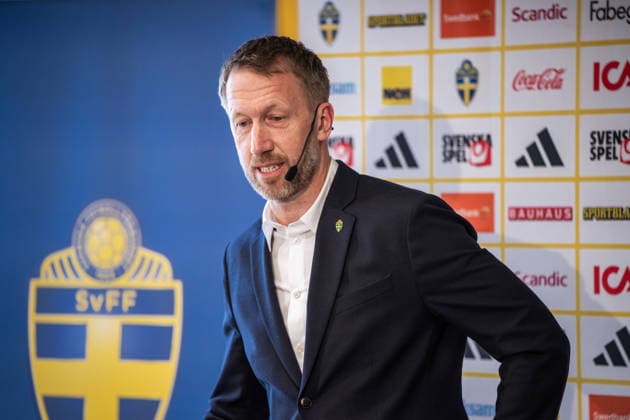 260318 Head coach Graham Potter of the Swedish men s national football team during a press conference on March 18, 2026 in Stockholm Photo Johanna Säll BILDBYRAN kod JL JL0601 fotboll football soccer fotball vm kval kval fifa world cup qualifier qualifier presskonferens press conference sverige sweden sverige a bbeng  Copyright: JOHANNAxSÄLL BB260318BB337
