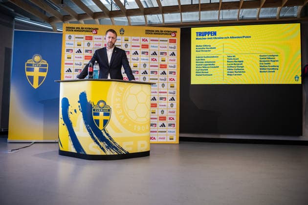 260318 Head coach Graham Potter of the Swedish men s national football team during a press conference on March 18, 2026 in Stockholm Photo Johanna Säll BILDBYRAN kod JL JL0601 fotboll football soccer fotball vm kval kval fifa world cup qualifier qualifier presskonferens press conference sverige sweden sverige a bbeng  Copyright: JOHANNAxSÄLL BB260318BB347