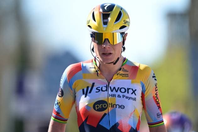 Belgian Lotte Kopecky of SD Worx-Protime celebrates as she crosses the finish line to win the Nokere Koerse one day cycling race for women elite, 133,3km from Deinze to Nokere, Kruisem on Wednesday 18 March 2026. DAVIDxPINTENS  x167985482x