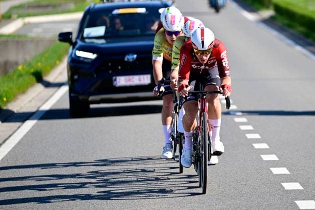 Danilith Nokere Koerse 2026 Cycling Race NOKERE, BELGIUM - MARCH 18 : Taminiaux Lionel (BEL) of Lotto - Intermarche leading the escape pack during the 79th edition of Danilith Nokere Koerse an UCI ProSeries 1.Pro one day cycling road race for Men Elite of km with start in Deinze and finish in Nokere on March 18, 2026 in Nokere, Belgium, 18 03 2026 ( Motordriver Danilith Nokere Koerse Cycling Race - Nokere Belgium  Copyright: xJanxDexMeuleneirx