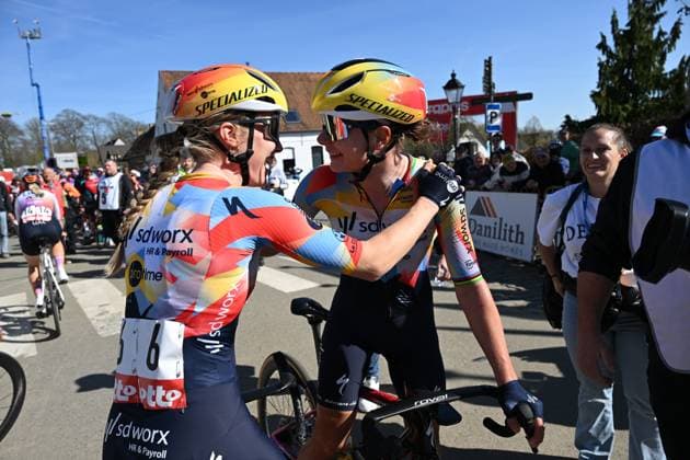 Belgian Lotte Kopecky of SD Worx-Protime celebrates after winning the Nokere Koerse one day cycling race for women elite, 133,3km from Deinze to Nokere, Kruisem on Wednesday 18 March 2026. DAVIDxPINTENS  x167986426x