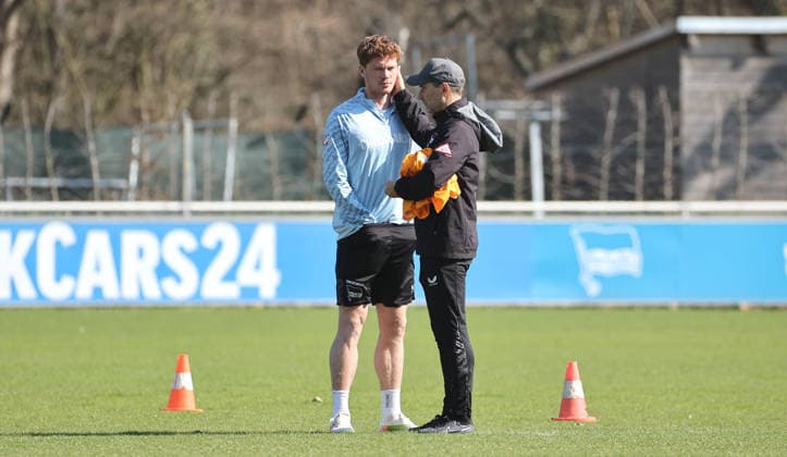 Sebastian Grönning, Trainer Stefan Leitl Sport Fußball Fußball Saison 2025 2026 2 Bundesliga Herren DFL 18 03 2026 Training Hertha BSC Berlin DFL regulations prohibit any use of photographs as image sequences and or quasi video