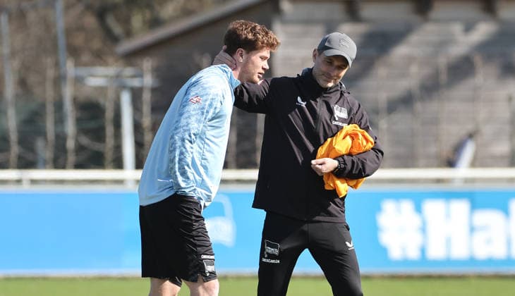 Sebastian Grönning, Trainer Stefan Leitl Sport Fußball Fußball Saison 2025 2026 2 Bundesliga Herren DFL 18 03 2026 Training Hertha BSC Berlin DFL regulations prohibit any use of photographs as image sequences and or quasi video