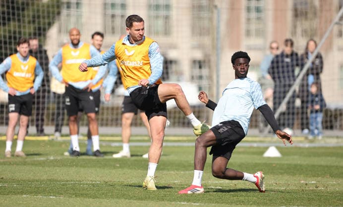 Paul Seguin, Boris Mamuzah Lum duel Match scene Action Sport Football Soccer Season 2025 2026 2 Bundesliga Men DFL 18 03 2026 Training Hertha BSC Berlin DFL regulations prohibit any use of photographs as image sequences and or quasi video