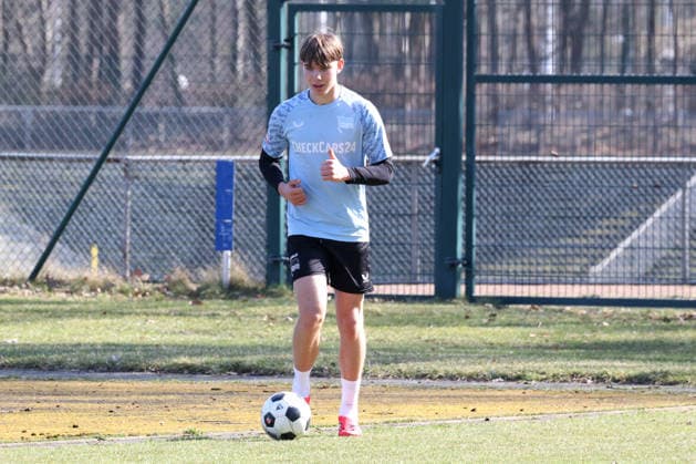DEU, DFL, 2 FBL Hertha BSC, Training, Ball on foot, cropped image, 18 03 2026, Sportforum, Berlin, DEU, DFL, 2 FBL Hertha BSC, Training, im Bild Kennet Eichhorn Hertha BSC Berlin 23 , DFL regulations prohibit any use of Photographs as image sequences and or quasi video nordphotoxGmbHx xEngler nph00076