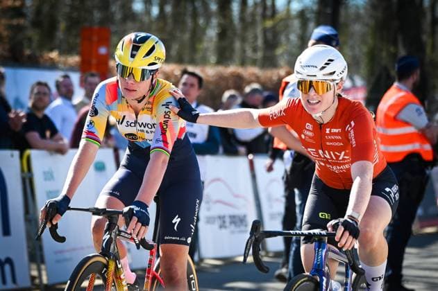 Belgian Lotte Kopecky of Team SD-Worx - Protime and Dutch Charlotte Kool of Fenix-Premier Tech pictured after the Nokere Koerse one day cycling race for women elite, 133,3km from Deinze to Nokere, Kruisem on Wednesday 18 March 2026. ELIASxROM  x167991381x