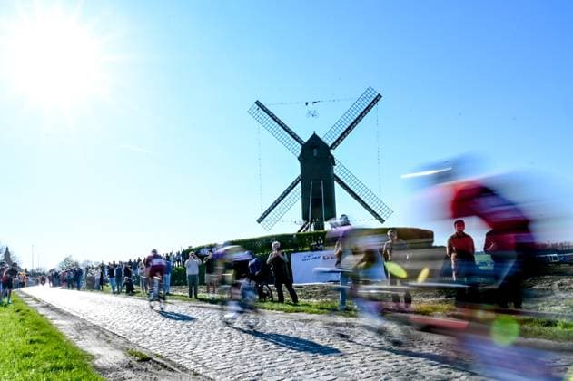 Breakaway on Huisepontweg pictured during the Nokere Koerse one day cycling race for men elite, 186,4 km from Deinze to Nokere, Kruisem on Wednesday 18 March 2026. ELIASxROM  x168013904x