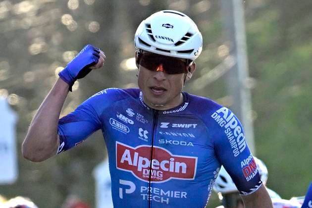 Danilith Nokere Koerse 2026 Cycling Race NOKERE, BELGIUM - MARCH 18 : Philipsen Jasper (BEL) of Alpecin - Premier Tech wins the sprint during the 79th edition of Danilith Nokere Koerse an UCI ProSeries 1.Pro one day cycling road race for Men Elite of km with start in Deinze and finish in Nokere on March 18, 2026 in Nokere, Belgium, 18 03 2026 ( Motordriver Danilith Nokere Koerse Cycling Race - Nokere Belgium  Copyright: xJanxDexMeuleneirx