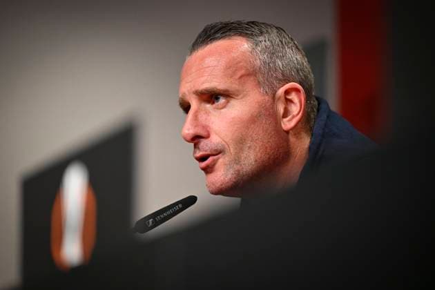 Freiburg v KRC Genk - UEFA Europa League Media Activities 18 03 2026 FREIBURG, GERMANY - MARCH 18 : Hayen Nicky head coach of KRC Genk talking to the press during a press conference, PK, Pressekonferenz ahead of the UEFA Europa League 2025 26 round of 16 match second leg between Freiburg and KRC Genk on March 18, 2026 in Freiburg, Germany, 18 03 2026 Freiburg Germany  Copyright: xDhax