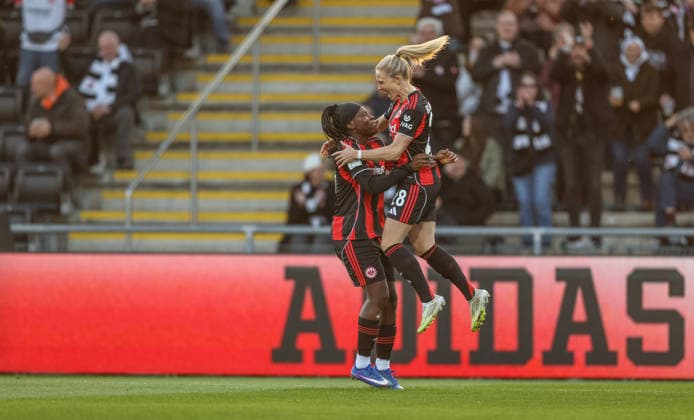 GER, Frankfurt, Eintracht Frankfurt vs TSG Hoffenheim, Google Pixel Bundesliga, Football, DFB, Season 2025 2026, Stadion am Brentanobad, 15 Matchday in picture Rebecka Blomqvist Eintracht Frankfurt Women 28 scores the 1 0, Goal, Cheers and joy, Emotions DFB DFL REGULATIONS PROHIBIT ANY USE OF PHOTOGRAPHS AS IMAGE SEQUENCES AND OR QUASI VIDEO, 18 03 2026 Copyright: HMBxMedia HendrikxHamelau
