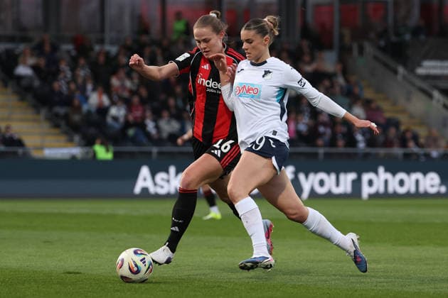 FBL Womens Bundesliga Eintracht Frankfurt and TSG Hoffenheim Martthine Ostenstad Eintracht Frankfurt , Selina Cerci TSG Hoffenheim , in action, with the ball during the Google Pixel Womens Bundesliga match between Eintracht Frankfurt and TSG Hoffenheim on March 18, 2026, at Stadion am Brentanobad in Frankfurt am Main, Germany Copyright: JoaquimxFerreira
