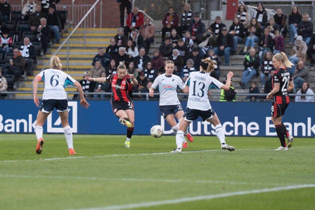 18 03 2026, xhfmx, Fußball Google Pixel Frauen Bundesliga, Eintracht Frankfurt TSG Hoffenheim v l Nina Lührßen Eintracht Frankfurt Frauen DFL DFB REGULATIONS PROHIBIT ANY USE OF PHOTOGRAPHS as IMAGE SEQUENCES and or QUASI VIDEO Frankfurt am Main