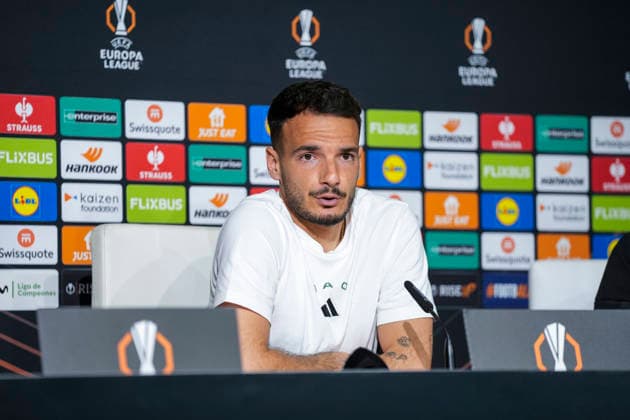 March 18, 2026, Sevilla, Sevilla, SPAIN: Pedro Chirivella of Panathinaikos FC attends a press conference, PK, Pressekonferenz following the UEFA Europa League 2025 26 Round of 16 Second Leg match between Real Betis Balompie and Panathinaikos AO at La Cartuja Stadium on March 18, 2026 in Sevilla, Spain. Panathinaikos AO Press Conference - UEFA Europa League  - ZUMAa181 20260318_zaa_a181_023 Copyright: xJoaquinxCorcherox