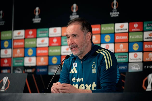 Nottingham Forest press conference, PK, Pressekonferenz - UEFA Europa League Herning, Denmark - March 18: Head coach Vitor Pereira and Ola Aina of Nottingham Forest during a press conference ahead of their match against FC Midtjylland in UEFA Europa League at MCH Arena Herning MCH Arena Denmark Copyright: xDANIELxSTENTZx