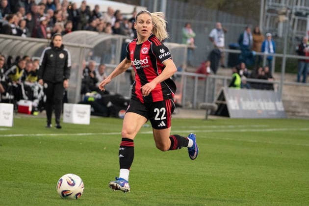 FRANKFURT, GERMANY - MARCH 18: Nadine Riesen (22 Eintracht Frankfurt Frauen) during the Google Pixel Frauen-Bundesliga between Eintracht Frankfurt and TSG Hoffenheim at Stadion am Brentanobad on March 18, 2026 in Frankfurt, Germany. (Photo by Qianru Zhang Press Photo) Copyright: xQianruxZhang SPPx Sportspressphoto_SPR113062