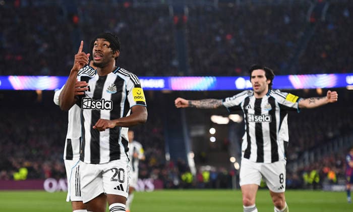 FC Barcelona, Barca v Newcastle United, UEFA Champions League, Football, Camp Nou, Barcelona, SP - 18 Mar 2026 Anthony Elanga of Newcastle United celebrates scoring his teams first goal making the score 1-1. Barcelona Camp Nou Barcelona SP, UK NEWSPAPERS OUT Copyright: xMarkxEnfieldx