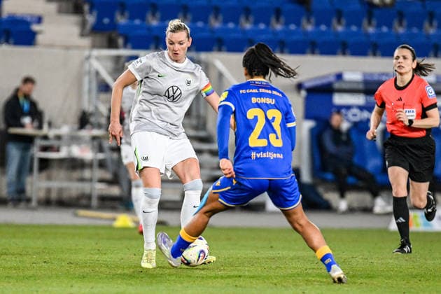 Soccer I Women I Season 2025 2026 I Bundesliga I 15 Matchday I FC Carl Zeiss Jena VfL Wolfsburg I 18 03 2026 duel Alexandra Popp 11, VfL Wolfsburg vs Josephine Bonsu 23, FC Carl Zeiss Jena Jena Ernst Abbe Sportfeld, ad hoc Arena Thüringen Germany Copyright: xLobeca InesxHähnelx