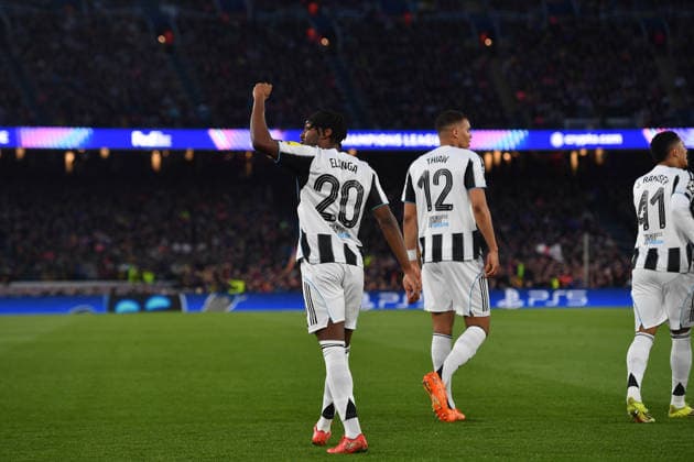 FC Barcelona, Barca v NEWCASTLE UNITED SPOTIFY CAMP NOU. BARCELONA. March 18, 2026 FC BARCELONA vs NEWCASTLE UNITED March 18, 2026 Anthony Elanga (20) of Newcastle United celebrates scoring his team s first goal with teammates during the soccer match corresponding to the round of 16 match of the UEFA Champions League between FC Barcelona and Newcastle United at Spotify Camp Nou in Barcelona, Spain. Barcelona ESP Copyright: xS.xRosx