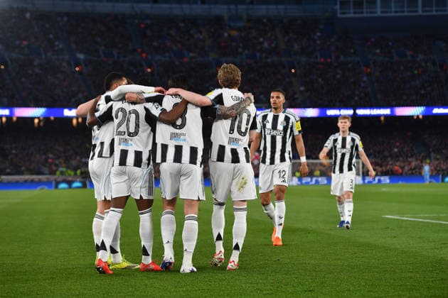FC Barcelona, Barca v NEWCASTLE UNITED SPOTIFY CAMP NOU. BARCELONA. March 18, 2026 FC BARCELONA vs NEWCASTLE UNITED March 18, 2026 Anthony Elanga (20) of Newcastle United celebrates scoring his team s first goal with teammates during the soccer match corresponding to the round of 16 match of the UEFA Champions League between FC Barcelona and Newcastle United at Spotify Camp Nou in Barcelona, Spain. Barcelona ESP Copyright: xS.xRosx