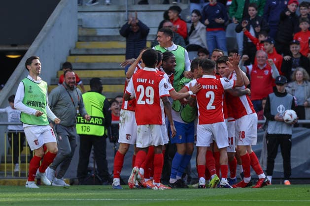 SC Braga vs Ferencvaros TC -UEFA Europa League (Foto Photo : Tiago Vieira Avant Sports) BRAGA, PORTUGAL - 18th MARCH : Players of SC Braga celebrate a goal during the match between SC Braga vs Ferencvaros TC - UEFA Europa League , Estadio Municipal de Braga. (Foto : Tiago Vieira Avant Sports) Braga, Portugal Estadio Municipal de Braga Portugal Copyright: xFoto Photox:xTiagoxVieira AvantxSportsx