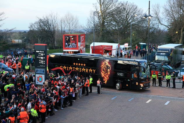 18th March 2026; Anfield, Liverpool, Merseyside, England; UEFA Champions League Football, Liverpool versus Galatasaray; the Galatasaray team bus arrives at the stadium  DavidxBlunsden Content restricted for UK based newspaper