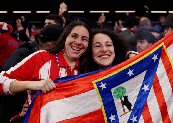 18th March 2026; Tottenham Hotspur Stadium, London, England; UEFA Champions League Football, Tottenham Hotspur versus Atletico Madrid; Atletico Madrid fans inside Tottenham Hotspur Stadium  JPxFletcher Content restricted for UK based newspaper