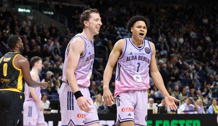 Justin Bean, Jack Kayil dissatisfied Action Upper Body Sports Basketball Champions League CL Men Season 2025 2026 18 03 2026 ALBA Berlin vs AEK BC Athens