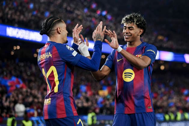 FC Barcelona, Barca v Newcastle United FC - UEFA Champions League 2025 26 Round of 16 Second Leg Lamine Yamal of FC Barcelona celebrates a goal with Raphina of FC Barcelona during the UEFA Champions League round of 16 match between FC Barcelona and Newcastle United FC at Spotify Camp Nou Stadium on March 18, 2026, in Barcelona, Spain. Barcelona Spain  Copyright: xGongorax originalFilename:bonilla-fcbarcel260318_npdgL.jpg