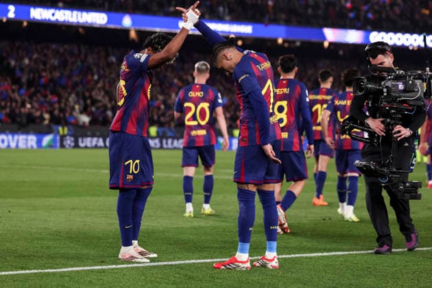 March 18, 2026, Barcelona, Barcelona, SPAIN: Raphinha of FC Barcelona, Barca celebrates a goal during the UEFA Champions League 2025 26 Round of 16 Second Leg, football match played between FC Barcelona and Newcastle United at Spotify Camp Nou stadium on March 18, 2026 in Barcelona, Spain. Barcelona SPAIN - ZUMAa181 20260318_zaa_a181_106 Copyright: xJavierxBorregox