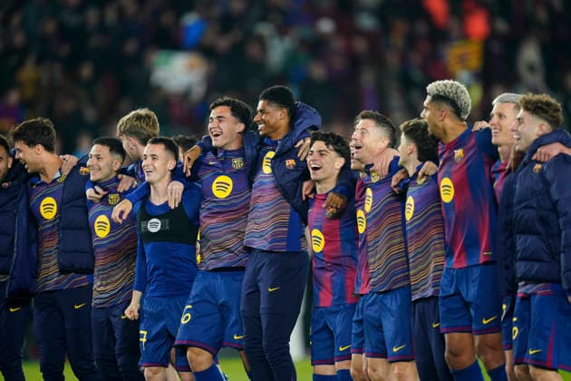 ESP: FC Barcelona, Barca - Newcastle. UEFA Champions League. Round of 8, second leg. FC Barcelona players celebrating the victory after the match during the UEFA Champions League match, match day Round of 8, second leg, between FC Barcelona and Newcastle, Spotify Camp Nou Stadium on March 18, 2026 in Barcelona, Spain. kpng Copyright: xSergioxRuizx xImagox PS_260318_BAR_NEW_089
