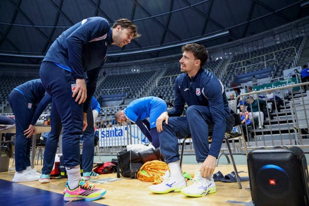Croatia National Handball Team: training session Filip Glavas and Ivan Martinovic of Croatia during training session at The Kresimir Cosic Hall in Zadar, Croatia on March 18, 2026. ahead of internationl friendly match between Croatia and Switzerland.  SimexZelic PIXSELL