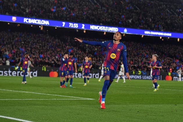 FC Barcelona, Barca v NEWCASTLE UNITED SPOTIFY CAMP NOU. BARCELONA. March 18, 2026 FC BARCELONA vs NEWCASTLE UNITED March 18, 2026 Raphina (11) of FC Barcelona celebrates scoring his team s seventh goal during the soccer match corresponding to the round of 16 match of the UEFA Champions League between FC Barcelona and Newcastle United at Spotify Camp Nou in Barcelona, Spain. Barcelona ESP Copyright: xS.xRosx