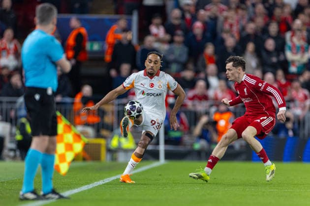 Football - UEFA Champions League - Round of 16 - 2nd Leg - Liverpool FC v Galatasaray A.Åž. LIVERPOOL, ENGLAND - Wednesday, March 18, 2026: Galatasaray s Sacha Boey during the UEFA Champions League Round of 16 2nd Leg match between Liverpool FC and Galatasaray A.Åž. at Anfield. (Photo by David Rawcliffe Propaganda) LIVERPOOL Anfield MERSEYSIDE ENGLAND  Copyright: xDavidxRawcliffex P2026-03-18-Liverpool_Galatasaray-41