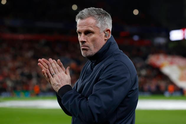Liverpool, England, 18th March 2026. Former Liverpool player Jamie Carragher during the Liverpool vs Galatasaray UEFA Champions League round of 16 match at Anfield, Liverpool. Picture credit should read: Cody Froggatt Sportimage EDITORIAL USE ONLY. No use with unauthorised audio, video, data, fixture lists, club league logos or live services. Online in-match use limited to 120 images, no video emulation. No use in betting, games or single club league player publications. SPI_032_CF_Liverpool_Galatasaray SPI-4618-0032