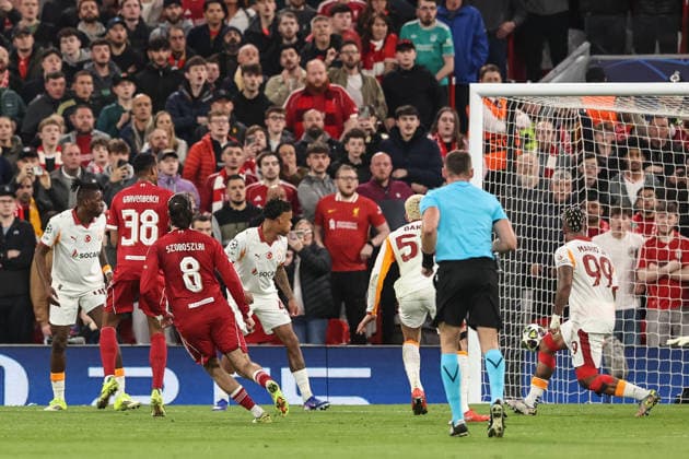 UEFA Champions League last 16 second leg match Liverpool v Galatasaray Dominik Szoboszlai of Liverpool scores to make it 1-0 (1-1 agg) during the UEFA Champions League last 16 second leg match Liverpool vs Galatasaray at Anfield, Liverpool, United Kingdom on 18 March 2026 (Photo by Alfie Cosgrove News Images) Liverpool Anfield Merseyside United Kingdom Copyright: xAlfiexCosgrove NewsxImagesx