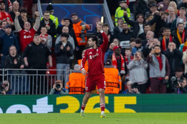 Football - UEFA Champions League - Round of 16 - 2nd Leg - Liverpool FC v Galatasaray A.Åž. LIVERPOOL, ENGLAND - Wednesday, March 18, 2026: Liverpool s Dominik Szoboszlai celebrates after scoring the first goal during the UEFA Champions League Round of 16 2nd Leg match between Liverpool FC and Galatasaray A.Åž. at Anfield. (Photo by David Rawcliffe Propaganda) LIVERPOOL Anfield MERSEYSIDE ENGLAND  Copyright: xDavidxRawcliffex P2026-03-18-Liverpool_Galatasaray-48